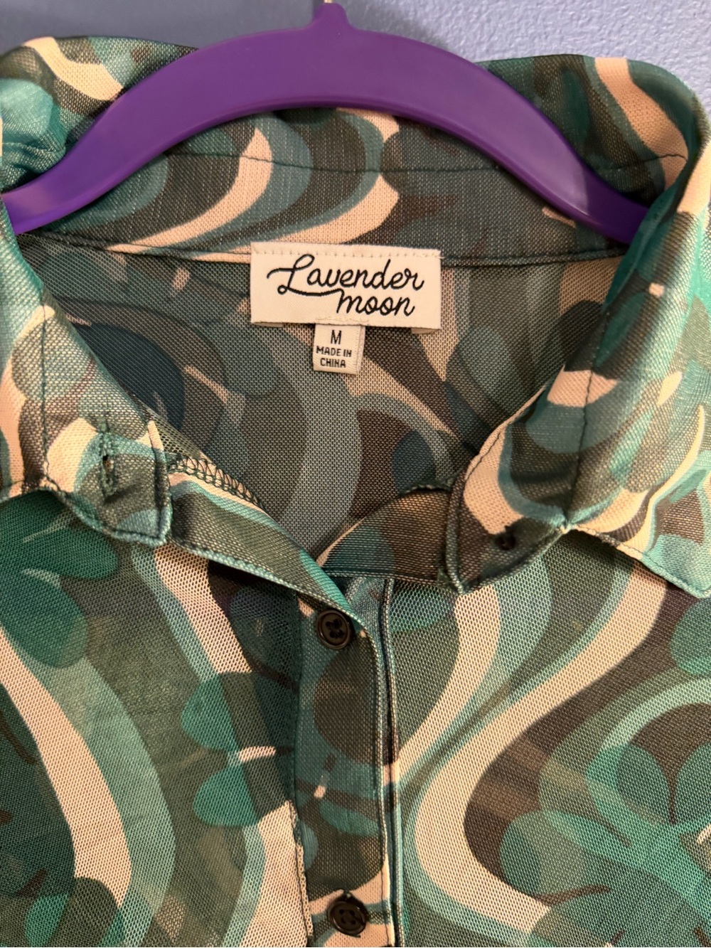 Lavender Moon Green Multi Swirl Button-Front Long Sleeve Top Medium - Picture 2 of 7